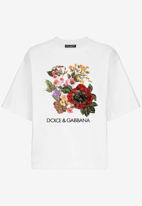 Dolce & Gabbana Floral Embroidery Crewneck T-shirt F8U74Z GDCBJ W0800