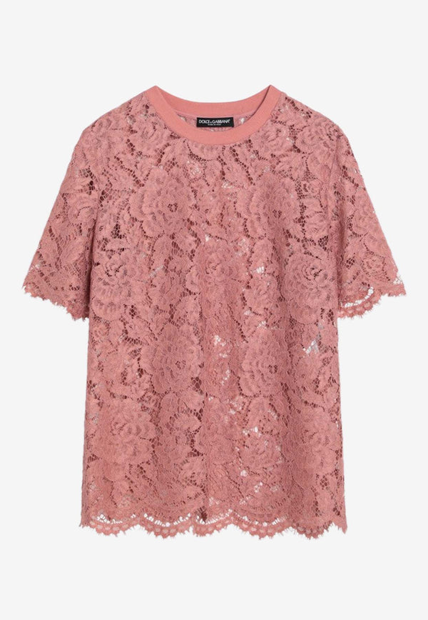 Dolce & Gabbana Floral Lace T-shirt Pink F8V21THLM7L/Q_DOLCE-F0473