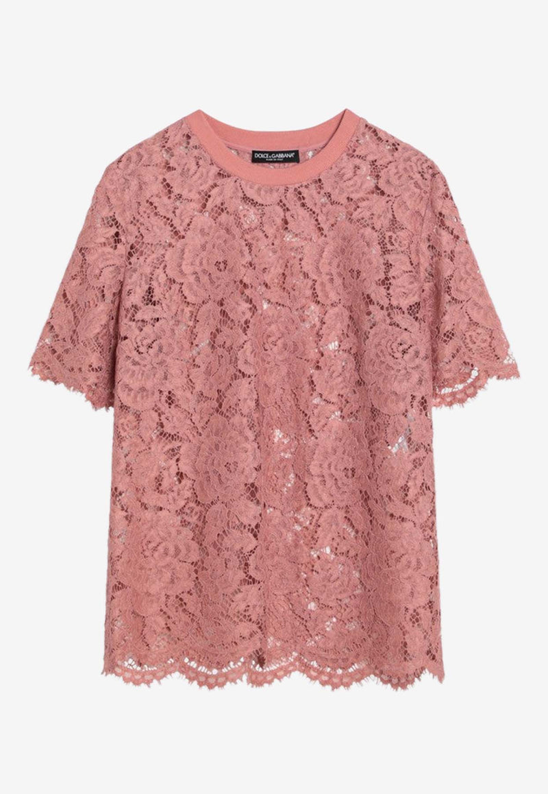 Dolce & Gabbana Floral Lace T-shirt Pink F8V21THLM7L/Q_DOLCE-F0473