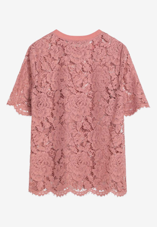 Dolce & Gabbana Floral Lace T-shirt Pink F8V21THLM7L/Q_DOLCE-F0473