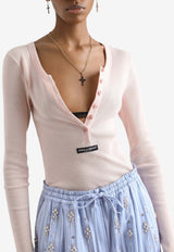 Dolce & Gabbana Ribbed Serafino Long-Sleeved T-shirt Pink F8W44T FU7AV F0586