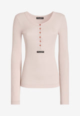 Dolce & Gabbana Ribbed Serafino Long-Sleeved T-shirt Pink F8W44T FU7AV F0586