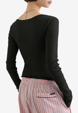 Dolce & Gabbana Ribbed Serafino Long-Sleeved T-shirt Black F8W44T FU7AV N0000