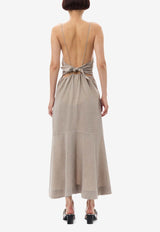 GANNI Suiting Open-Back Midi Dress Gray F9218BROWN