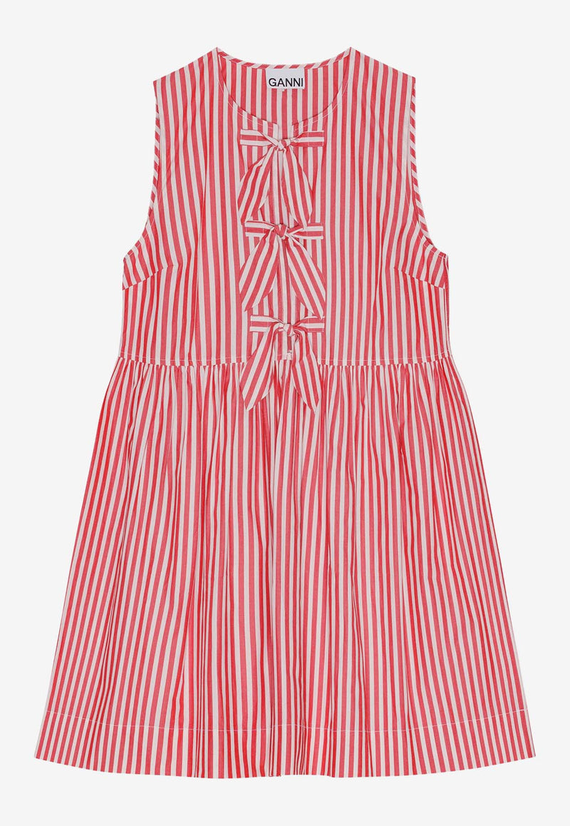 GANNI Bow Tie Mini Stripe Dress Red F9260RED MULTI