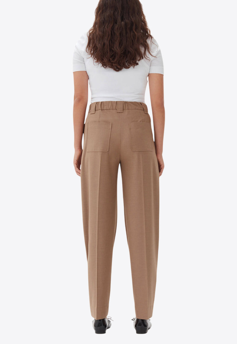 GANNI Drapey Mélange Mid-Waist Pants Brown F9561BROWN