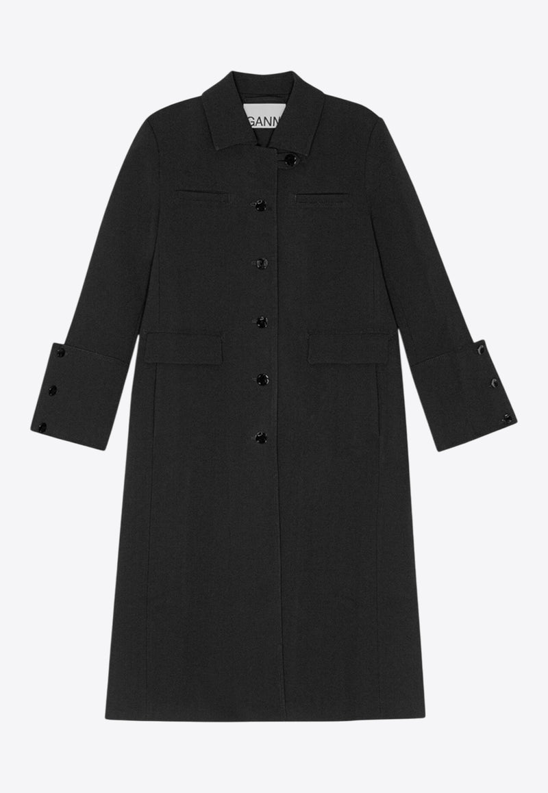 GANNI Bonded Crepe Single-Breasted Coat Black F9606BLACK