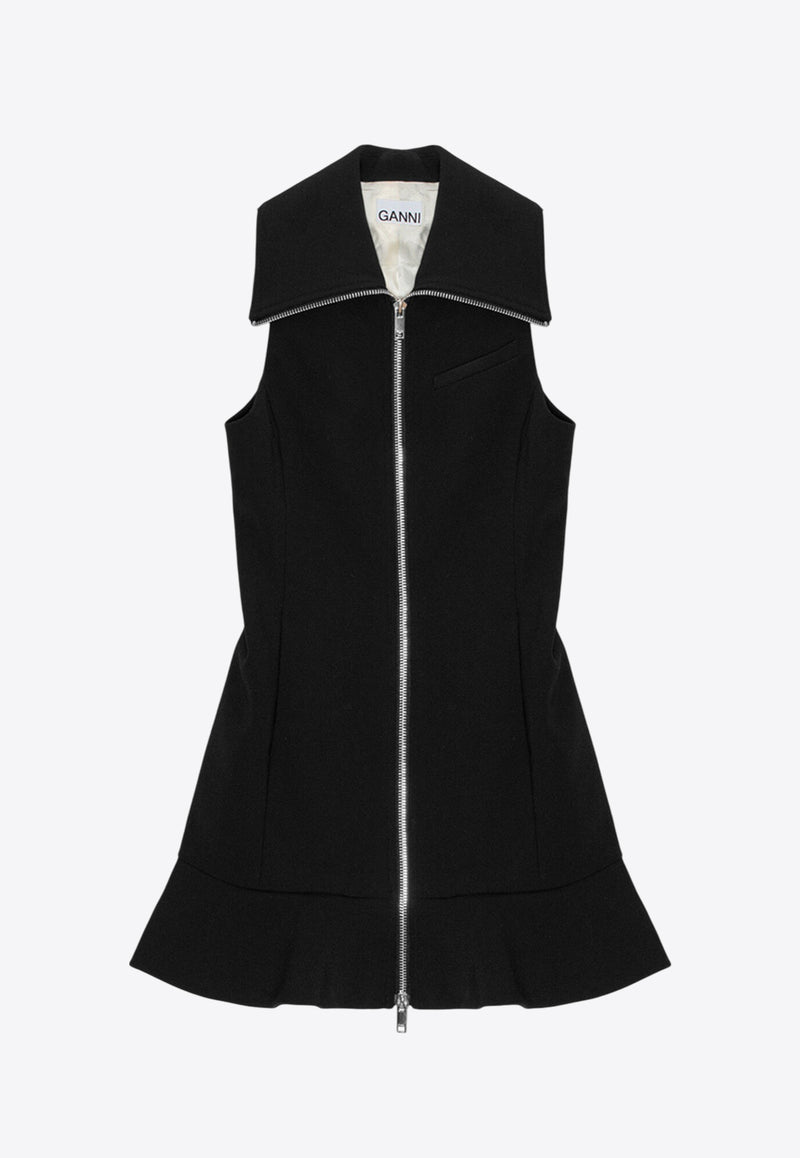 GANNI Bonded Crepe Mini Dress Black F9709BLACK