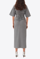 GANNI Pinstripe V-neck Midi Dress Gray F9713GREY