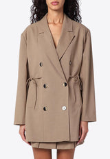 GANNI Double-Breasted Overcoat Jacket Beige F97316627/P_GAN-177