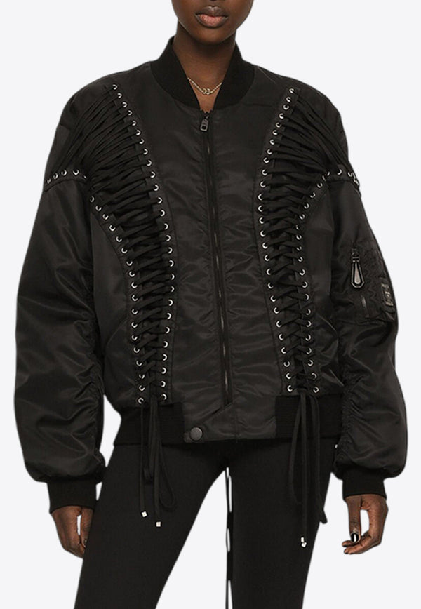 Dolce & Gabbana Lace-Up Technical Fabric Bomber Jacket Black F9P23T FUMNQ N0000