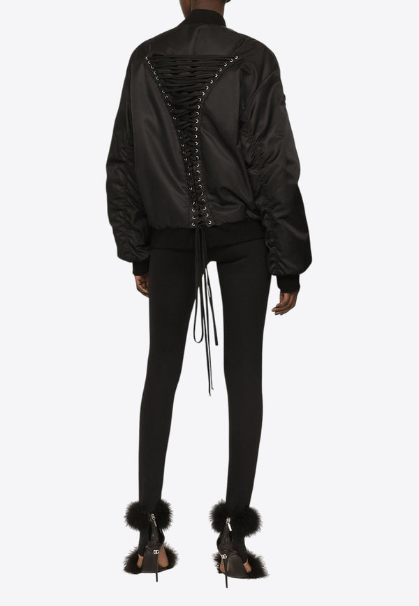 Dolce & Gabbana Lace-Up Technical Fabric Bomber Jacket Black F9P23T FUMNQ N0000