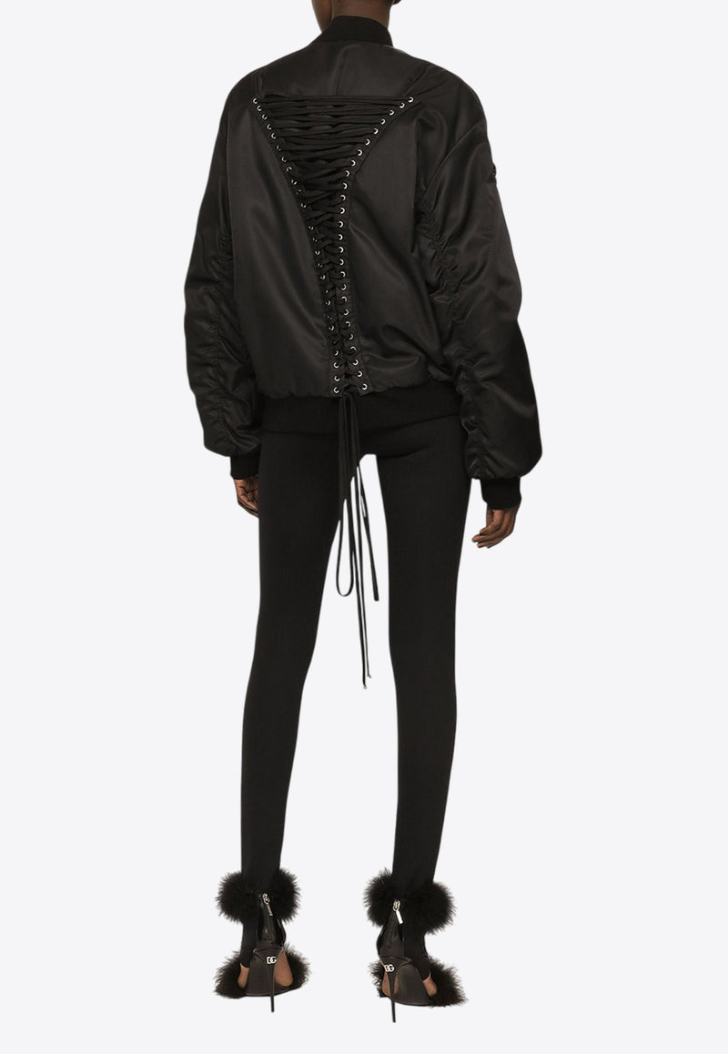 Dolce & Gabbana Lace-Up Technical Fabric Bomber Jacket Black F9P23T FUMNQ N0000