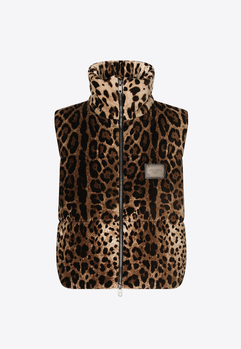 Dolce & Gabbana Leopard Print Vest with Logo Plate Brown F9R23T FSWBH HY13M