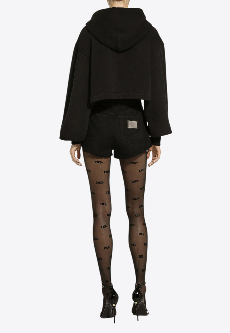 Dolce & Gabbana Logo Print Cropped Hoodie Black F9R32T GDB7E N0000