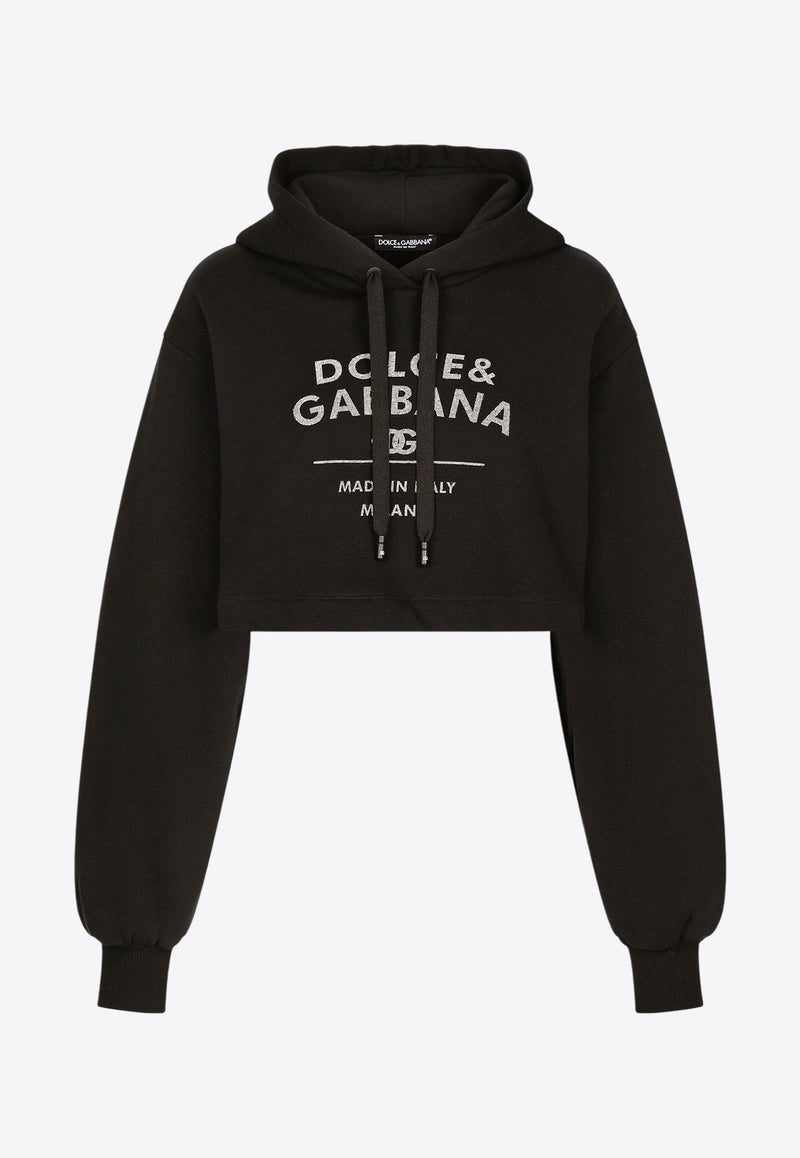 Dolce & Gabbana Logo Print Cropped Hoodie Black F9R32T GDB7E N0000