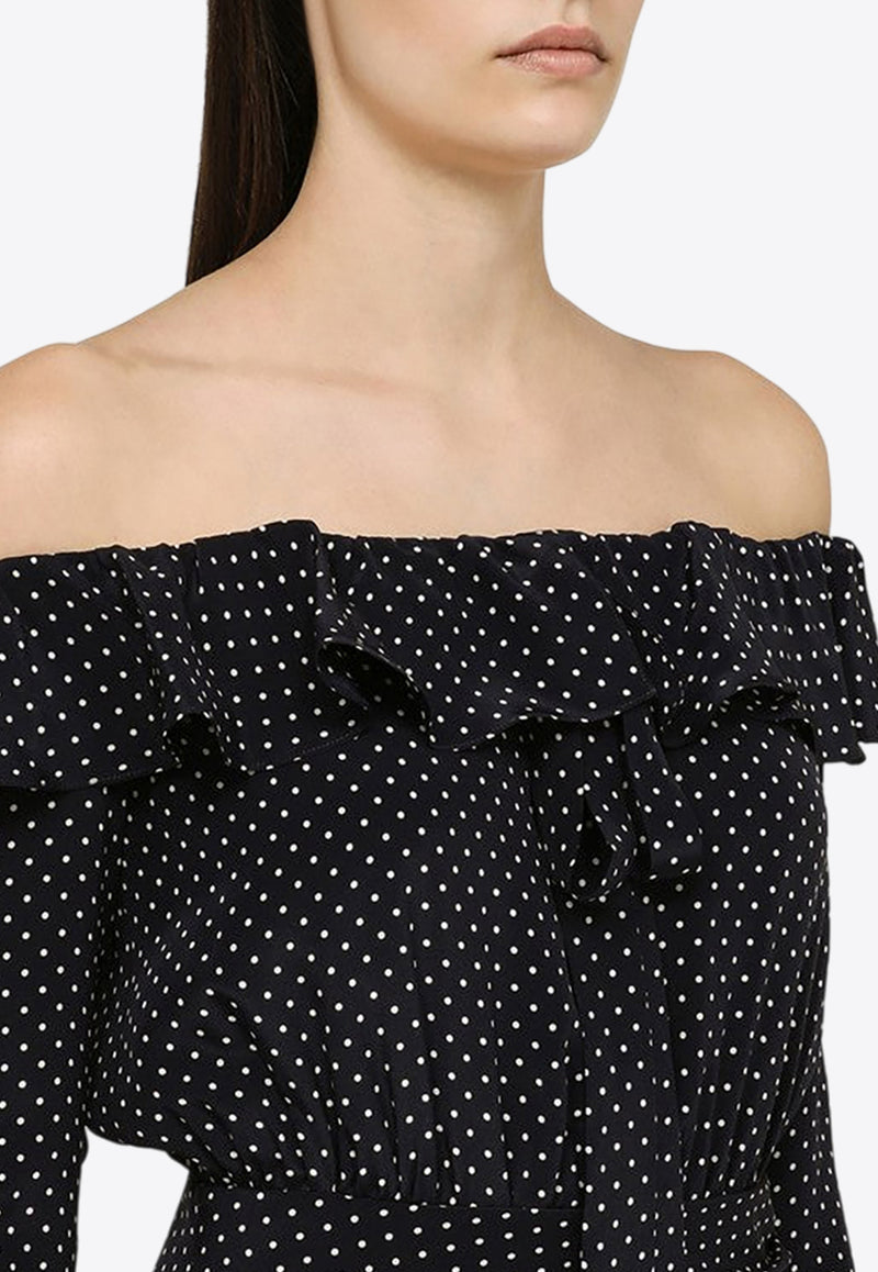 Alessandra Rich Off-Shoulder Polka Dots Silk Mini Dress  Navy FABX3609F4230/O_ALESS-1994