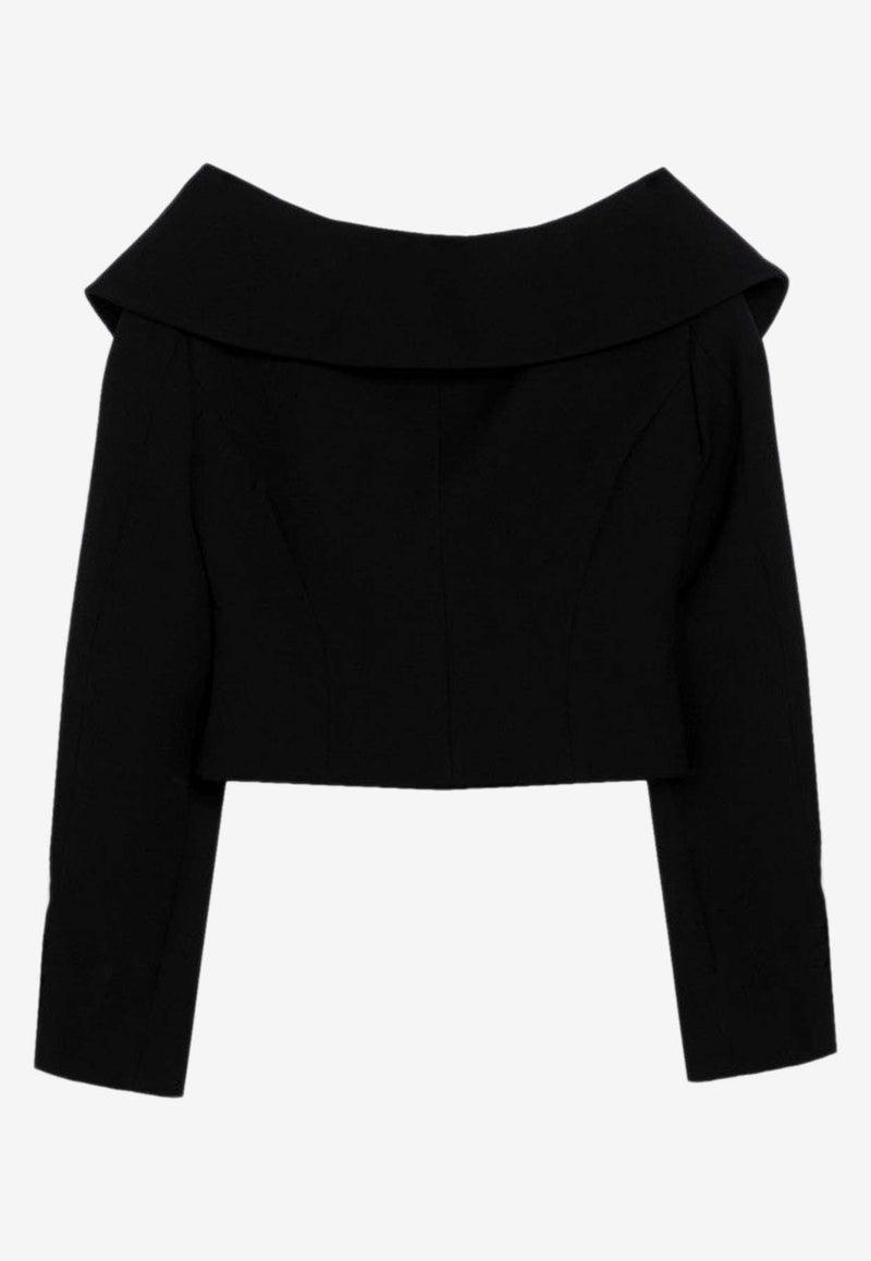 Alessandra Rich Single-Breasted Off-Shoulder Blazer Black FABX3822F4372/P_ALESS-0900