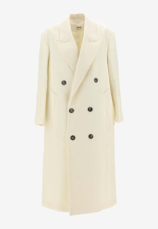 AMI PARIS Double-Breasted Long Wool Coat White FCO317_WV0016_100