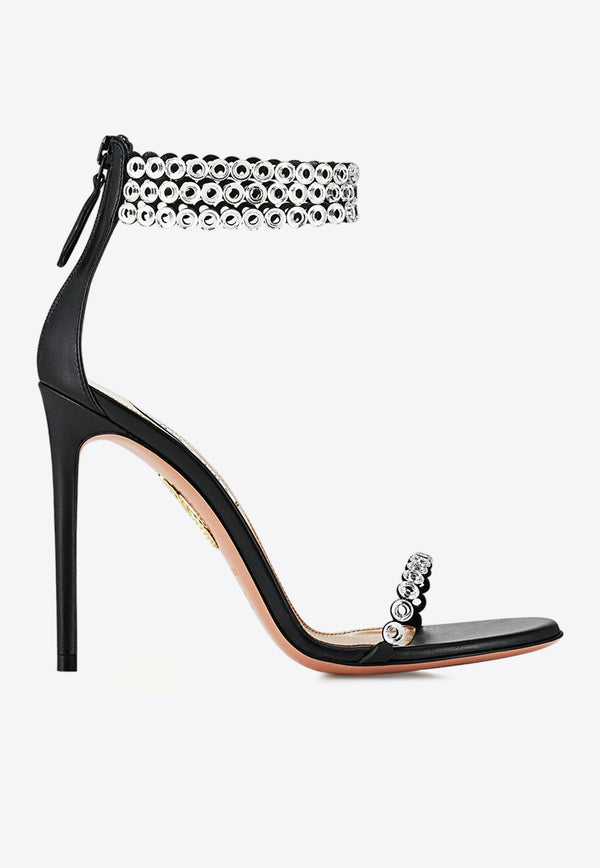 Aquazzura Forever 105 Crystal Sandals in Nappa Leather FCYHIGS0-NSE000 BLACK