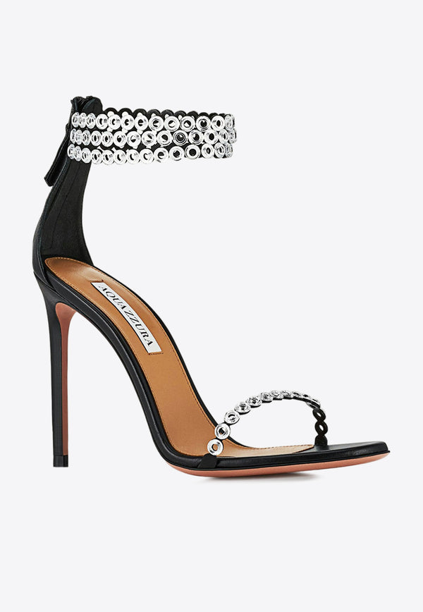 Aquazzura Forever 105 Crystal Sandals in Nappa Leather FCYHIGS0-NSE000 BLACK
