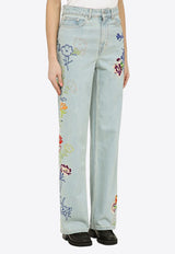 Kenzo Flower Embroidered Straight-Leg Jeans Blue FE52DP2226B4CO/O_KENZO-DT