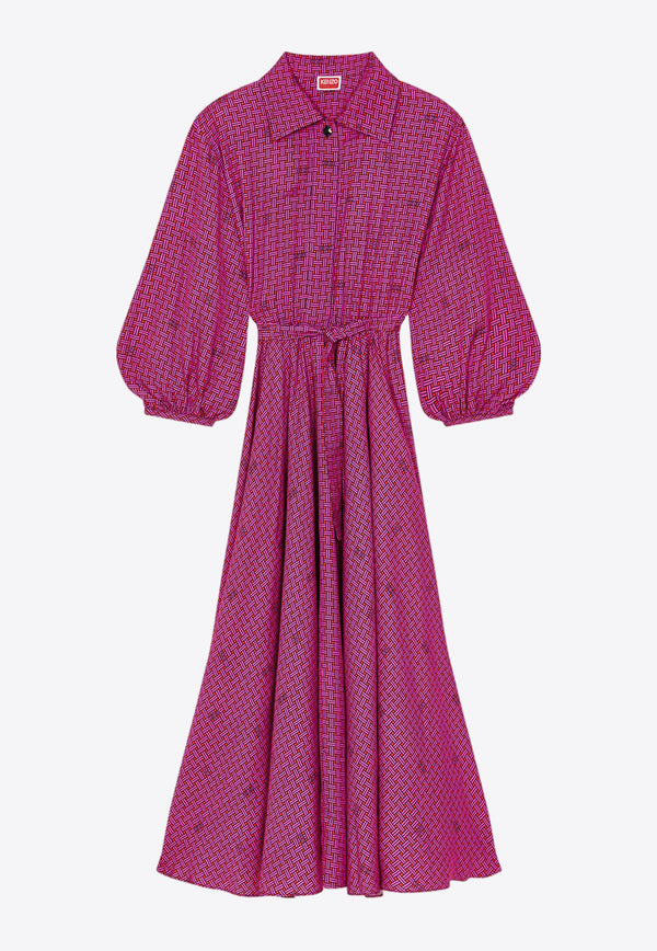 Kenzo Weave Midi Shirt Dress FE52RO2799O3FUCHSIA