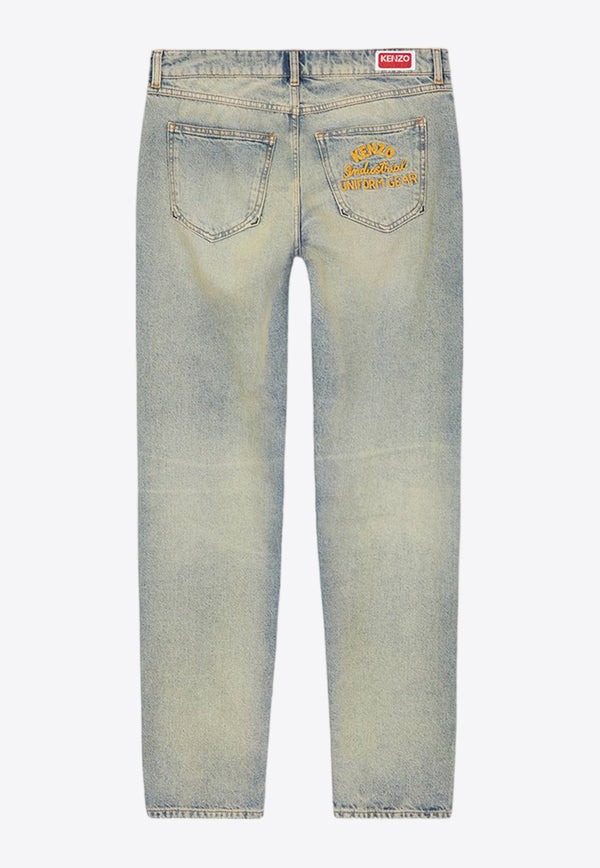 Kenzo Washed Logo-Embroidered Slim Jeans FE55DP1016B8DENIM