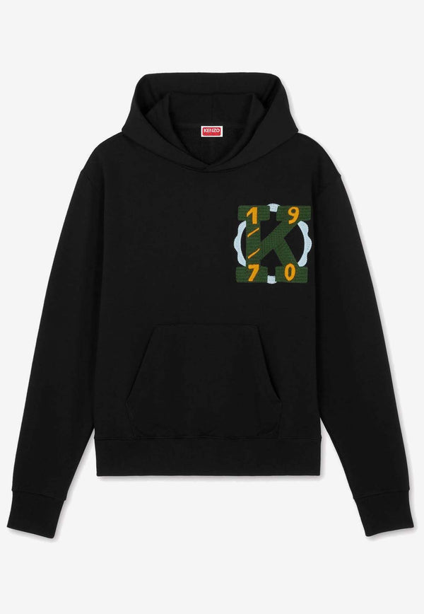 Kenzo Logo Embroidery Hooded Sweatshirt FE55SW1754MFBLACK