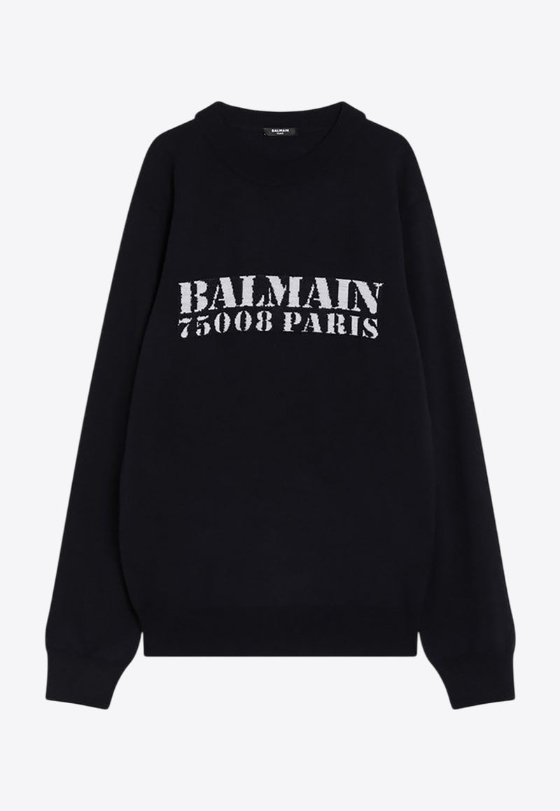 Balmain Logo Intarsia Wool Sweater Navy FH1KD000KI84/R_BALMA-SAJ