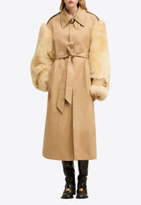 AMI PARIS Shearling-Sleeved Belted Trench Coat Beige FJK515.CO0081BEIGE