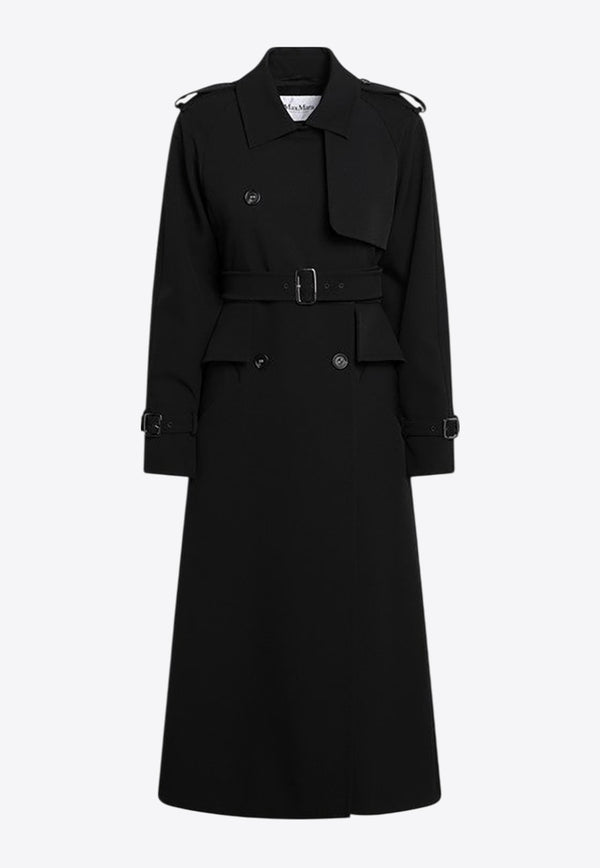 Max Mara Flavio Double-Breasted Long Trench Coat Black FLAVIOWO/R_MAXM-004