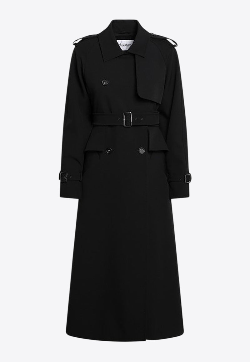 Max Mara Flavio Double-Breasted Long Trench Coat Black FLAVIOWO/R_MAXM-004