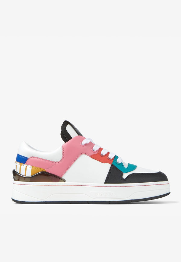 Jimmy Choo Florent Low-Top Leather Sneakers FLORENT F LMX X WHITE/PEACOCK MIX
