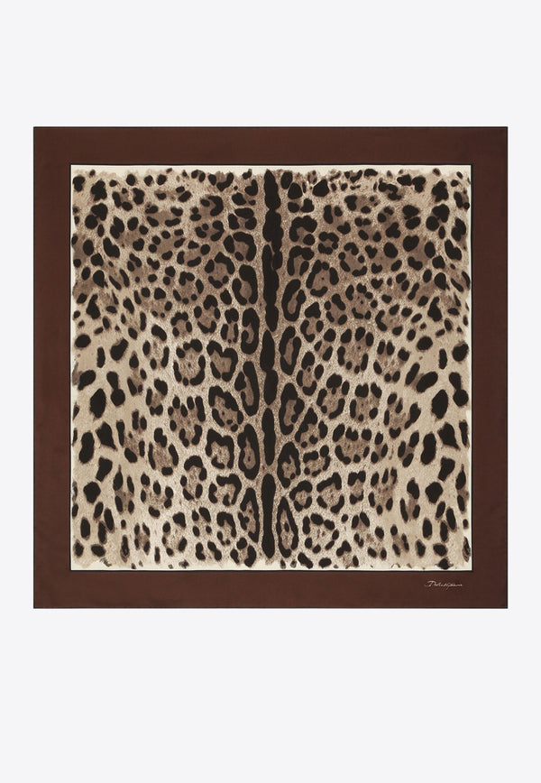 Dolce & Gabbana Leopard Print Silk Twill Scarf Brown FN090R GDBYX H613M