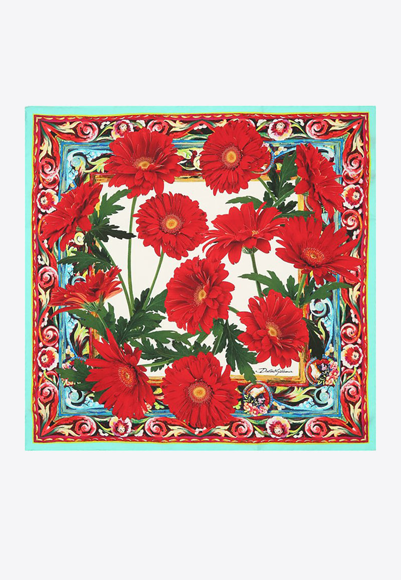Dolce & Gabbana Floral Print Silk Scarf Red FN093R G0TFY HA75D