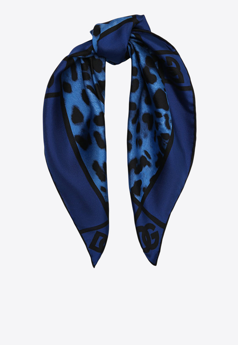 Dolce & Gabbana Leopard Print Silk Scarf Blue FN093R G0TGK HB13N