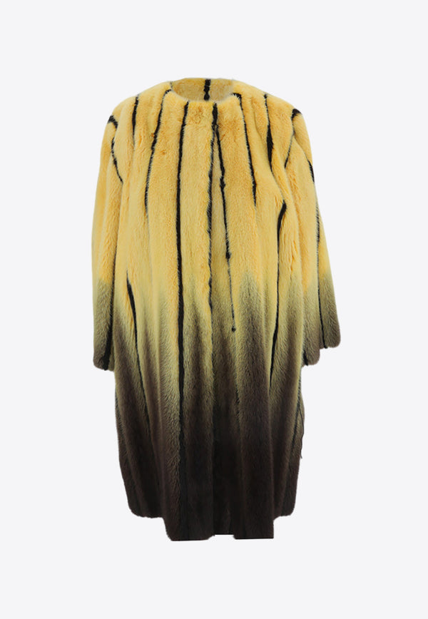 Fendi Mink Striped Coat Yellow FNF727_000_F0ZS5