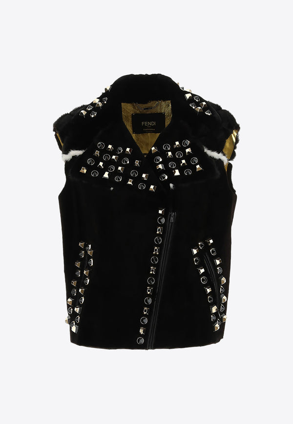 Fendi Stud Embellished Zip-Up Vest Black FNH298_SE6_F0GME