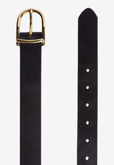 BLACK SUEDE STUDIO Frame D-Shaped Buckled Leather Belt Black FRAME_BLACK