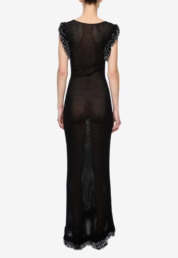 Paris Georgia Fringe Open-Knit Maxi Dress Black FRIND002-BLK_BLACK