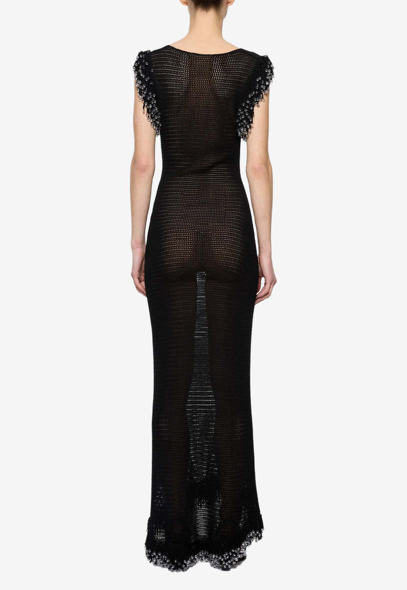 Paris Georgia Fringe Open-Knit Maxi Dress Black FRIND002-BLK_BLACK