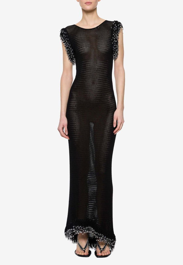 Paris Georgia Fringe Open-Knit Maxi Dress Black FRIND002-BLK_BLACK