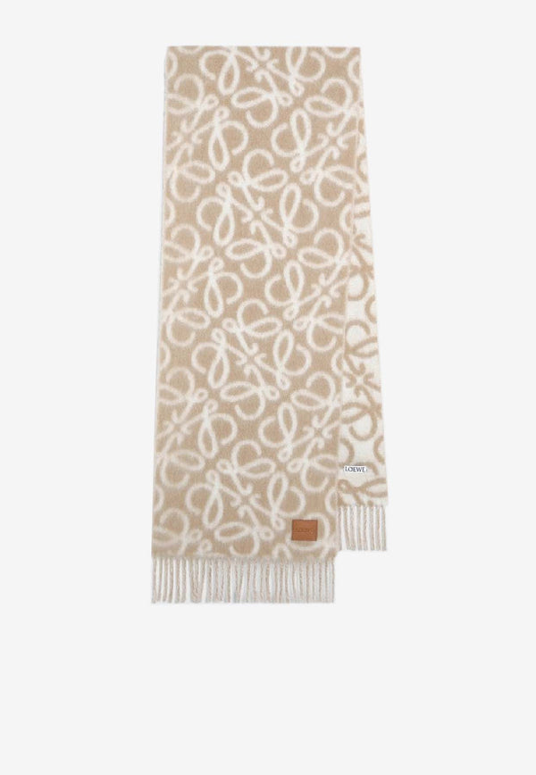 Loewe Anagram Jacquard Fringed Scarf Beige FSF4SS1W02WO/S_LOEW-2147
