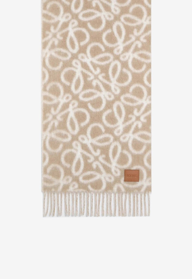 Loewe Anagram Jacquard Fringed Scarf Beige FSF4SS1W02WO/S_LOEW-2147