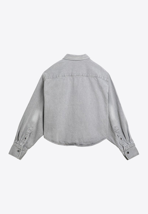 AMI PARIS Cropped Zip-Up Denim Shirt Gray FSH134DE0028/O_AMI-0555