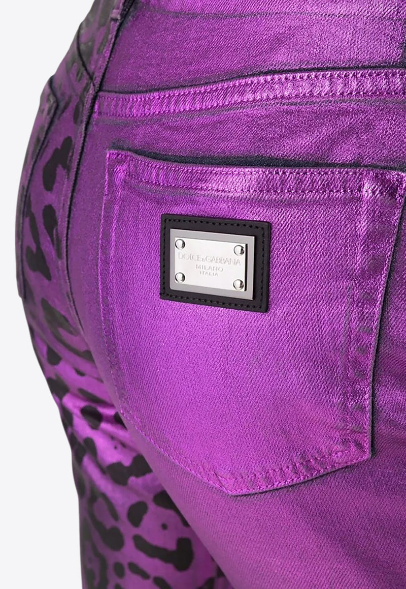 Dolce & Gabbana Leopard Print Skinny Pants Purple FTAH6D G903L S9001