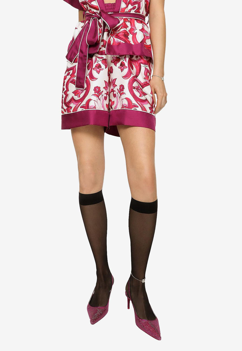 Dolce & Gabbana Majolica Print High-Waist Silk Twill Shorts FTAM7T HI1BG HE3TN Pink