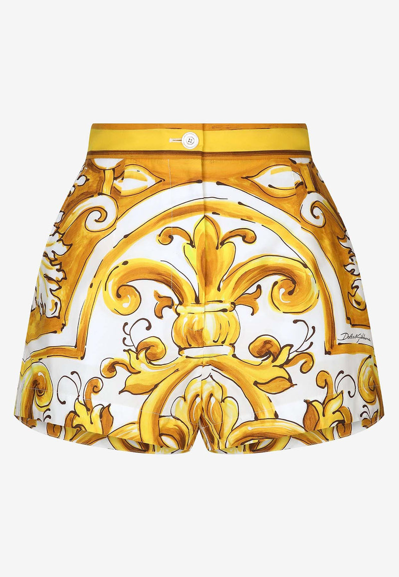 Dolce & Gabbana Majolica Print Poplin Shorts FTBVIT FI5JV H55DQ Yellow