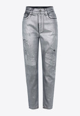 Dolce & Gabbana High-Waist Distressed Metallic Jeans Silver FTBXGD G902Z S0998